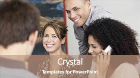  Presentation with listening woman - PPT theme consisting of listening to colleague in meeting background and a coral colored foreground