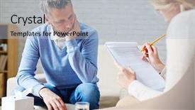  Presentation with listening - Beautiful slides featuring listening to counselor advice backdrop and a light blue colored foreground