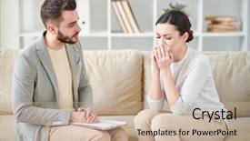  Presentation with pen - Beautiful PPT theme featuring listening to his crying patient backdrop and a mint green colored foreground