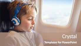  Presentation with flight - Presentation theme having listening to in flight entertainment background and a coral colored foreground