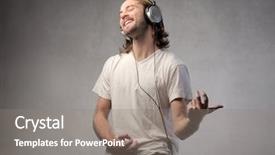  Presentation with music man in suit guitar - Slide set featuring young man listening to music and playing an air guitar background and a gray colored foreground