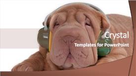  Presentation with music headphones - PPT theme consisting of listening to music on headphones background and a coral colored foreground