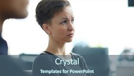  Presentation with woman sad - Presentation enhanced with listening to seminar in group background and a ocean colored foreground