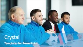  Presentation with farewell colleagues - Cool new slide set with listening to speaker at conference backdrop and a  colored foreground