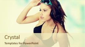  Presentation with graffiti - Beautiful PPT theme featuring listening to the music young caucasian beautiful woman with headphones against blue graffiti backdrop and a cream colored foreground