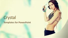  Presentation with graffiti - Presentation design featuring listening to the music young caucasian beautiful woman with headphones against blue graffiti background and a cream colored foreground