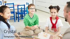  Presentation with kids - Beautiful presentation theme featuring listening to their teacher explanation backdrop and a  colored foreground