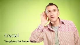  Presentation with ear - Amazing slide set having listening with hand on ear backdrop and a blonde colored foreground