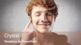  Presentation with listening - PPT theme having listening with pleasure to music background and a coral colored foreground