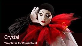  Presentation with mime - Colorful presentation design enhanced with listens acts - mime pierrot actor holding her backdrop and a wine colored foreground