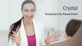  Presentation with lawyer client - Slides with listning skill - practicing woman lawyer listens background and a  colored foreground