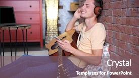  Presentation with old man and his music - PPT theme consisting of listning skill - young man listening to music background and a  colored foreground