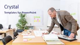  Presentation with production planning - Beautiful slide set featuring lit office with production planning backdrop and a sky blue colored foreground