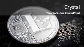  Presentation with crypto money - Presentation design featuring litecoin laying on computer motherboard virtual currency crypto currency new virtual money background and a dark gray colored foreground