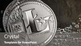  Presentation with crypto money - PPT theme enhanced with litecoin-laying-on-computer-motherboard background and a gray colored foreground