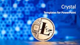  Presentation with litecoin - Colorful PPT layouts enhanced with litecoin on blue chart background backdrop and a royal blue colored foreground