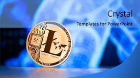  Presentation with litecoin - Slide deck featuring litecoin on blue chart background background and a light blue colored foreground