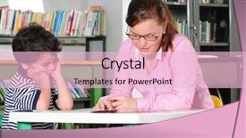  Presentation with literacy - PPT layouts with literacy center - teacher and preschooler background and a  colored foreground