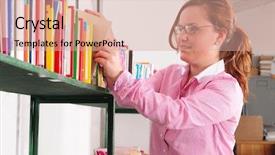  Presentation with literacy - Theme with literacy center - teacher selecting a book background and a  colored foreground