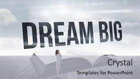  Presentation with literacy - Slide deck having literacy text messaging - word dream big and smiling background and a light gray colored foreground