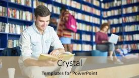  Presentation with coffee book - Slide deck enhanced with literary - young male student sitting background and a soft green colored foreground