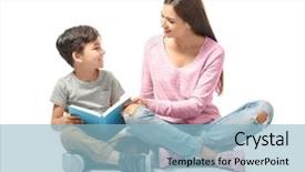  Presentation with kids reading book - Beautiful PPT layouts featuring literary - young woman and her little backdrop and a light blue colored foreground