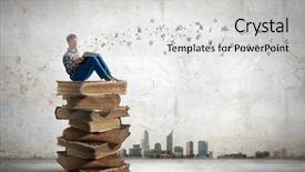  Presentation with reading - Audience pleasing presentation consisting of literatura - teenager sitting on pile backdrop and a  colored foreground