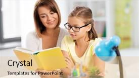  Presentation with family reading - Presentation theme enhanced with literature - education family and learning concept background and a yellow colored foreground