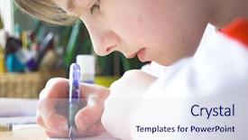  Presentation with homework - Amazing presentation theme having literature child - boy doing homework backdrop and a sky blue colored foreground