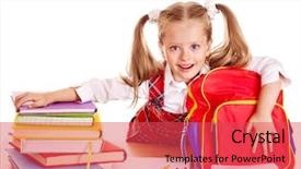  Presentation with literature - Slide set consisting of literature child - happy little girl with school background and a red colored foreground