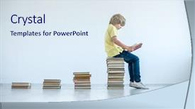  Presentation with literature - Presentation theme consisting of literature child - little boy with a books background and a sky blue colored foreground