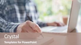  Presentation with literature review - Cool new PPT layouts with literature review - businessman writing at his desk backdrop and a coral colored foreground