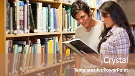  Presentation with library - Beautiful theme featuring literature review - young adults reading a book backdrop and a coral colored foreground