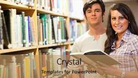  Presentation with library - Amazing PPT layouts having literature review - young students holding a book backdrop and a coral colored foreground