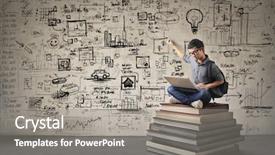  Presentation with intelligent car - Beautiful PPT theme featuring intelligent car - young businessman writing schemes backdrop and a gray colored foreground