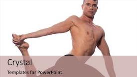  Presentation with stretch - Presentation theme having lith - caucasian man gymnastic stretch warm background and a  colored foreground