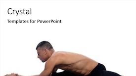  Presentation with posture - Presentation enhanced with lith - caucasian man gymnastic stretching posture background and a  colored foreground