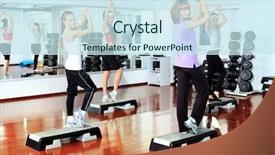  Presentation with gym - Beautiful presentation theme featuring lith - group of young women backdrop and a sky blue colored foreground