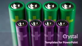  Presentation with batteries - PPT layouts having electric fuel cell - eight batteries on a metal background and a  colored foreground