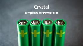  Presentation with batteries - Audience pleasing slide deck consisting of electric fuel cell - four batteries on a metal backdrop and a  colored foreground