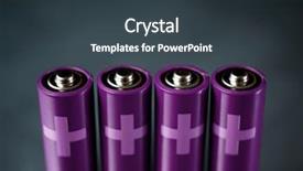  Presentation with batteries - PPT theme featuring electric fuel cell - four batteries on a metal background and a  colored foreground