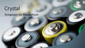 Presentation with batteries - Beautiful presentation featuring chemical reaction metals - many batteries on a metal backdrop and a  colored foreground