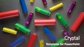  Presentation with batteries - Cool new slides with electric fuel cell - many batteries on a metal backdrop and a tawny brown colored foreground