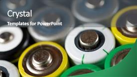  Presentation with batteries - Colorful slide deck enhanced with electric fuel cell - many batteries on a metal backdrop and a dark gray colored foreground