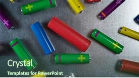  Presentation with electric fuel cell - Theme having electric fuel cell - many batteries on a metal background and a ocean colored foreground