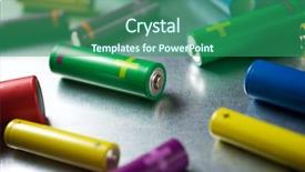  Presentation with batteries - Slide deck featuring electric fuel cell - many batteries on a metal background and a ocean colored foreground