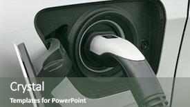  Presentation with electric vehicle - Amazing presentation design having lithium battery - electric vehicle being plugged backdrop and a gray colored foreground