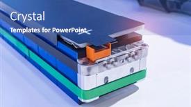  Presentation with electric car battery - PPT theme consisting of lithium-battery-pack-module background and a ocean colored foreground