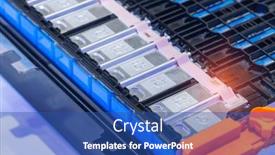  Presentation with electric car battery - PPT theme consisting of lithium-battery-pack-module background and a ocean colored foreground