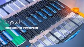  Presentation with electric car battery - Theme enhanced with lithium-battery-pack-module background and a ocean colored foreground